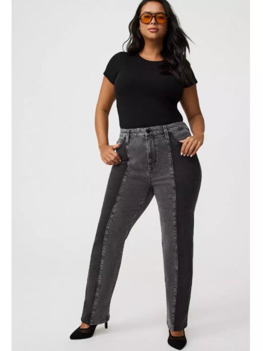 Torrid Two-Tone Patch Black & Charcoal Jeans High Rise Straight Size 22R Women's
